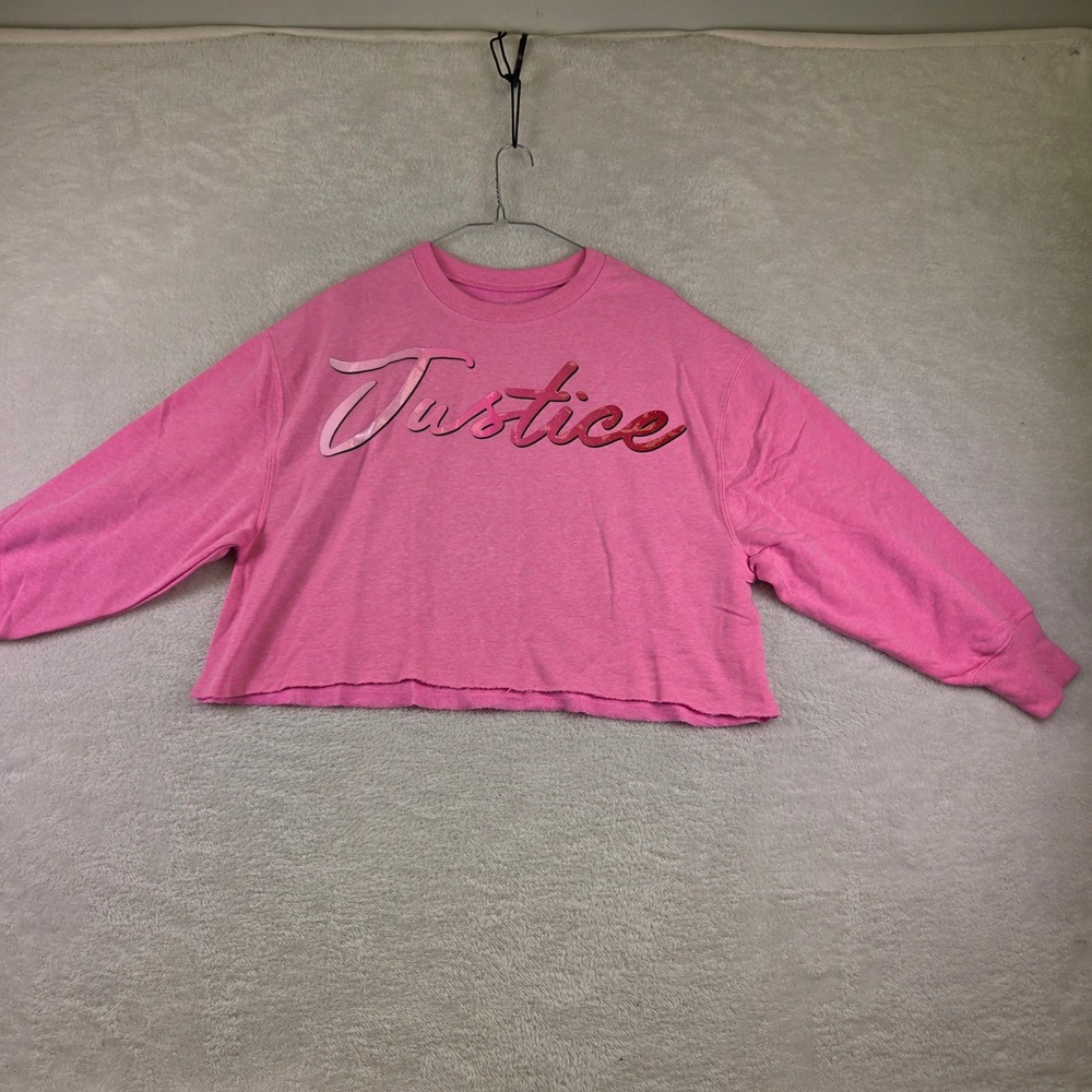 Justice Girls Pink Heathered Cropped Sweatshirt Size L 12/14 Pullover logo
